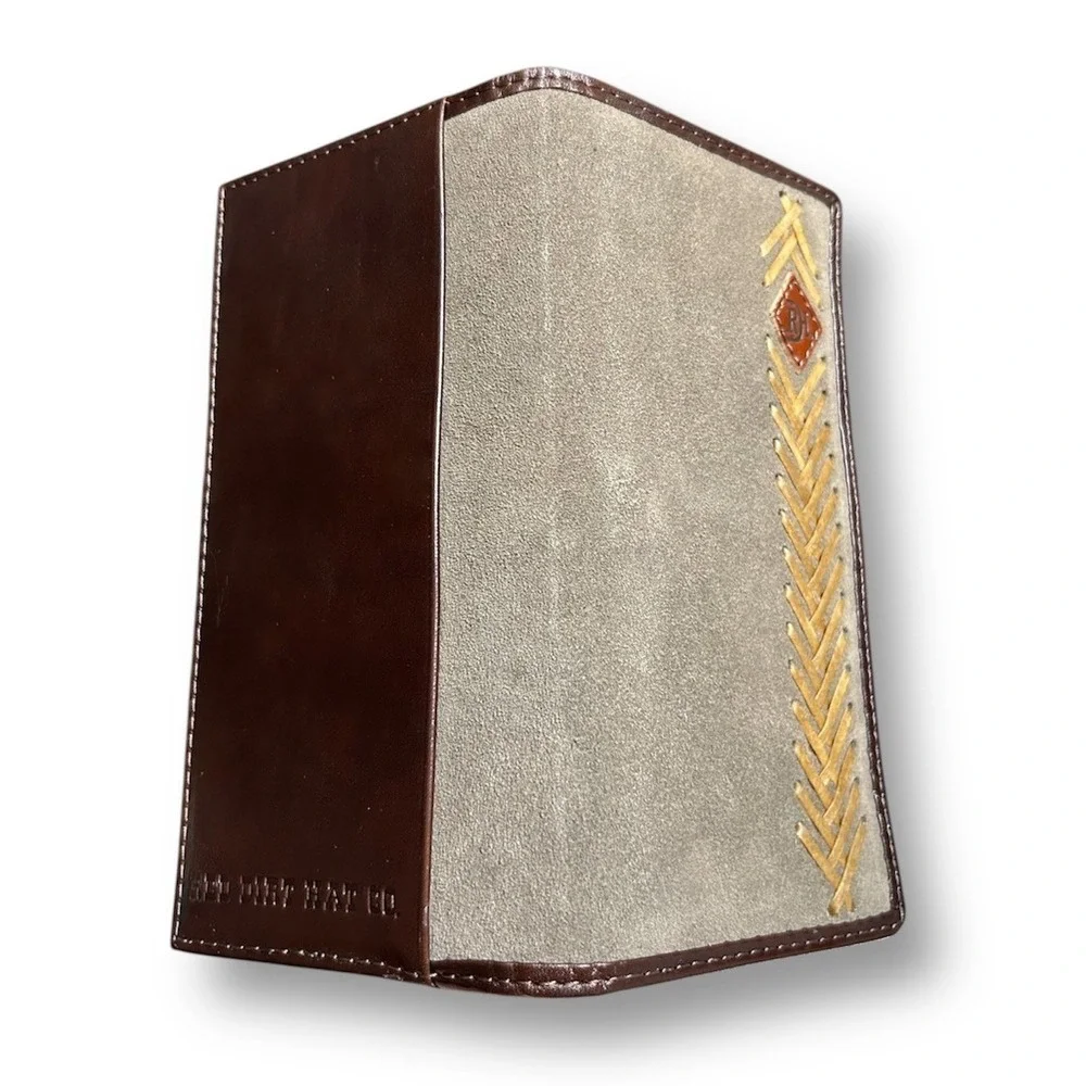 Red Dirt Hat Co Rodeo Wallet Brown‎ Tan Leather Suede Weave Western Cowboy RFID